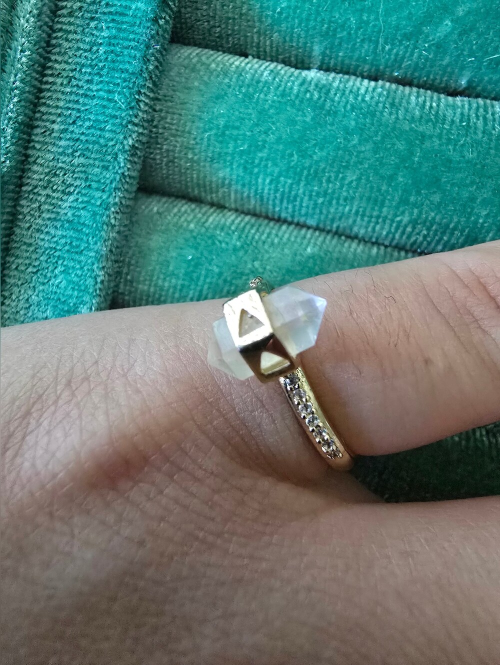 Gold Crystal Accent Ring - Moonstone Look